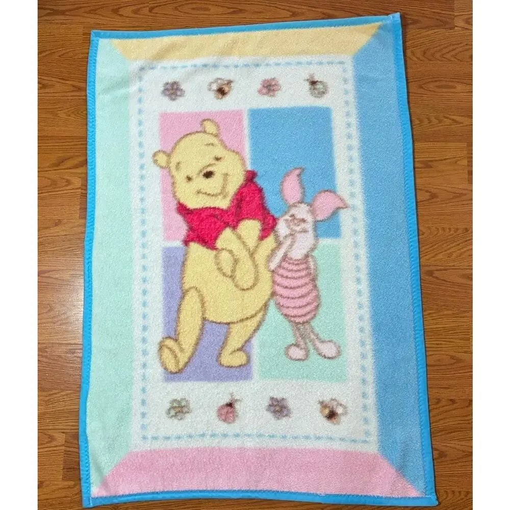 Vintage Winnie the Pooh Piglet Baby Blanket Fleece Plush Pastel Bees - READ